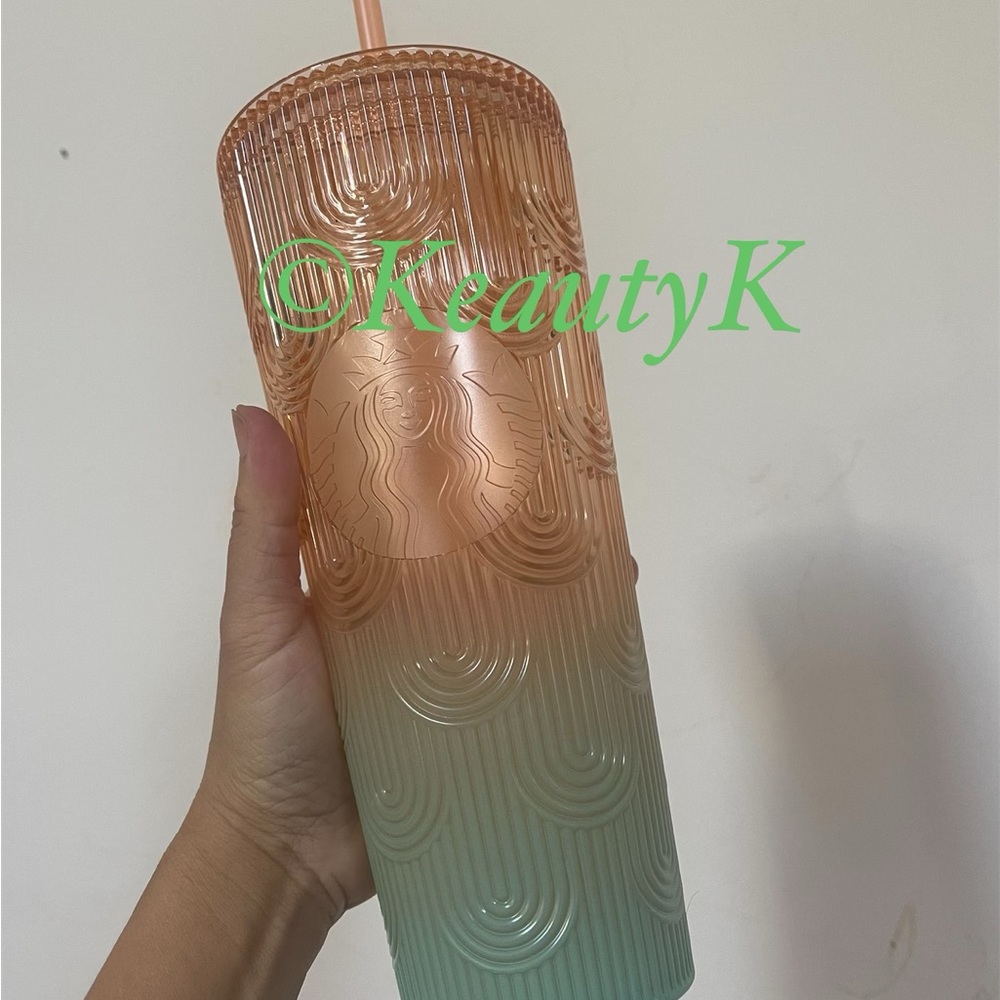 Starbucks mermaid scales blue rose gold ombré venti cold cup 24oz tumbler